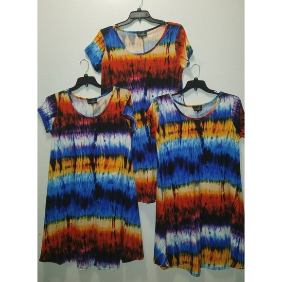 Bright color tie dye tunic dress, round neck Plus size 1X - Picture 6 of 7